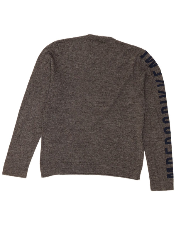 Bikkembergs Mens Graphic Crew Neck Jumper Sweater Medium Grey Acrylic