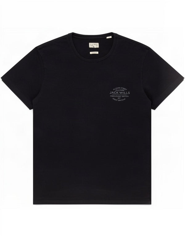 Jack Wills Mens Classic Fit T-Shirt Top Médio Algodão Preto