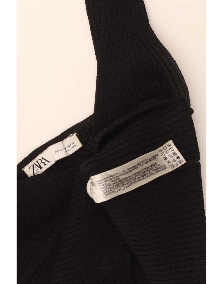 Zara Womens Cami Top UK 12 Médio Preto Viscose