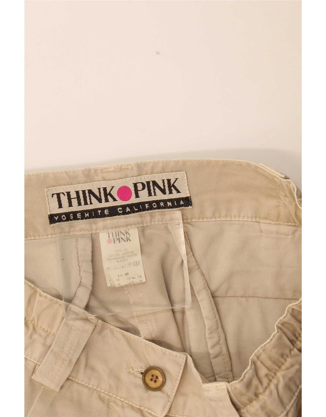 Shorts cargo feminino Think Pink IT 42 médio W28 algodão bege