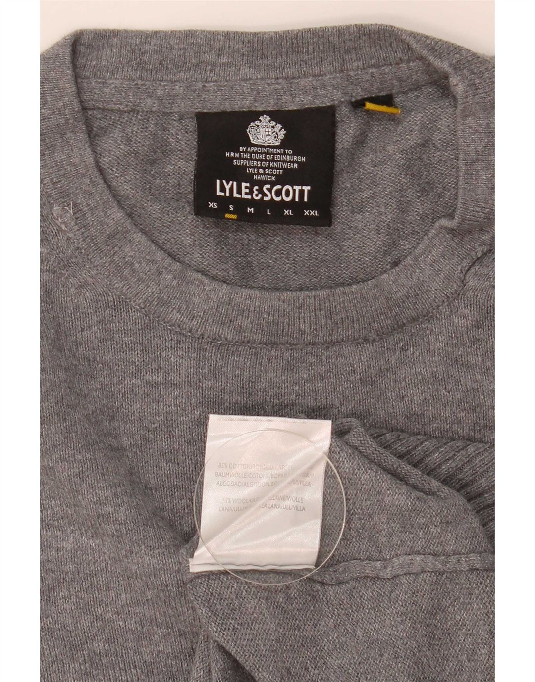 Suéter masculino Lyle & Scott com gola redonda e algodão manchado cinza pequeno