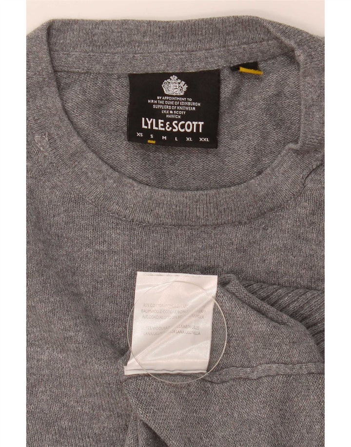 Suéter masculino Lyle & Scott com gola redonda e algodão manchado cinza pequeno