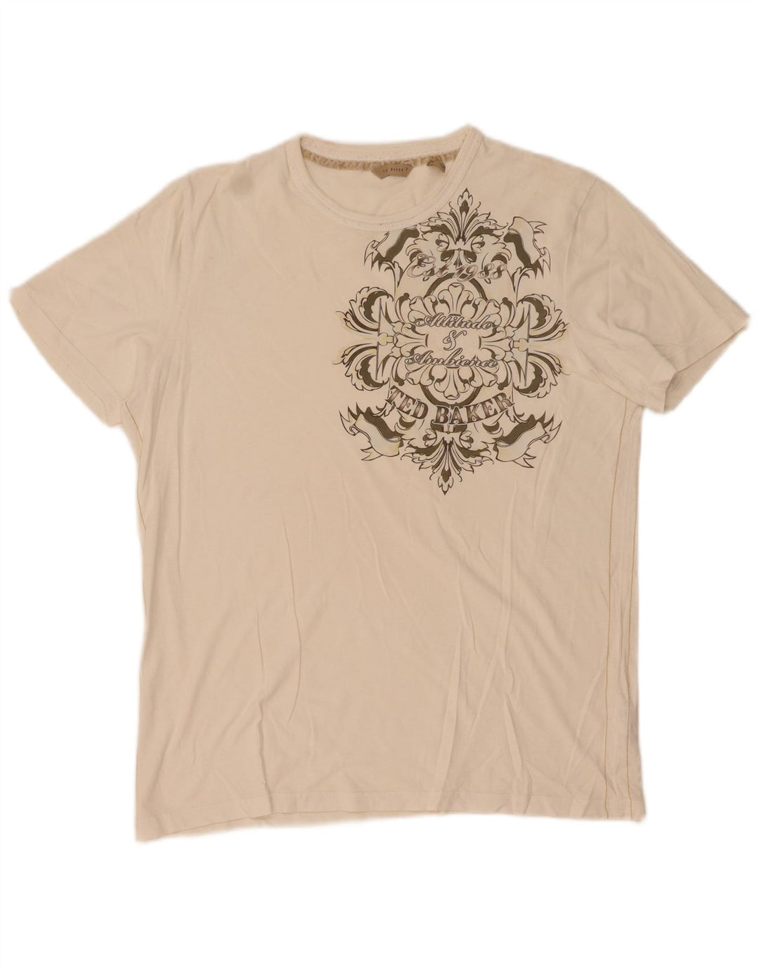 Camiseta gráfica masculina Ted Baker tamanho superior 3 algodão branco médio