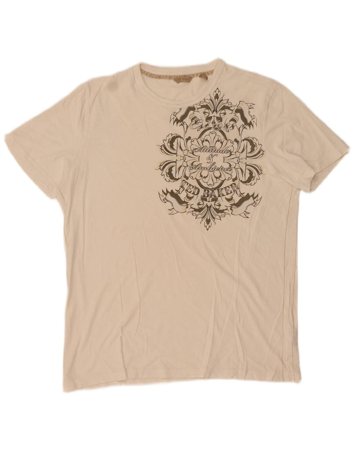 Camiseta gráfica masculina Ted Baker tamanho superior 3 algodão branco médio