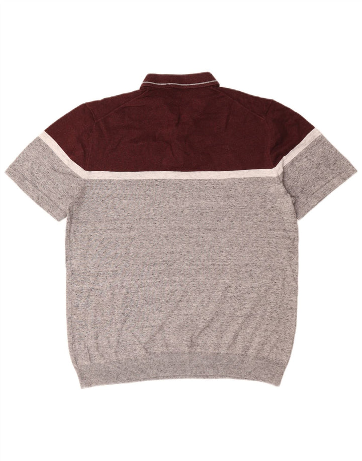 Suéter masculino Marks & Spencer com gola polo grande bloco colorido cinza