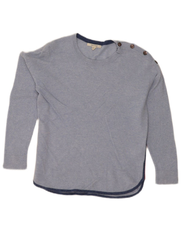 Suéter feminino com gola canoa White Stuff Reino Unido 10 pequeno azul manchado