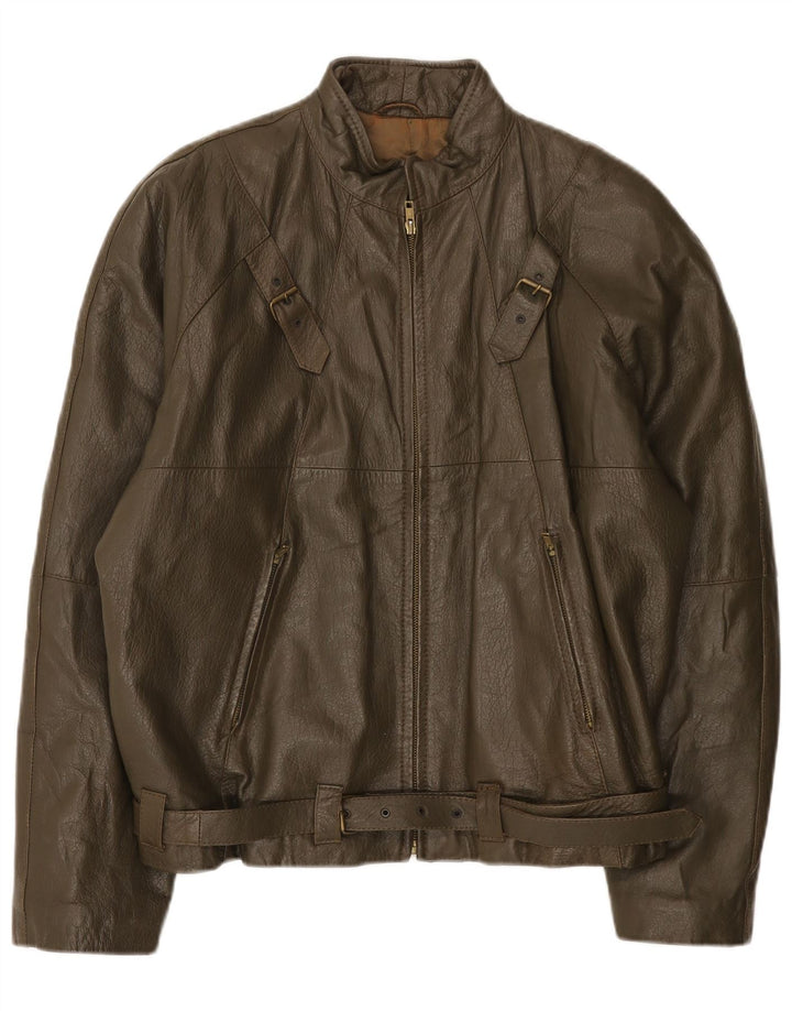 Jaqueta de couro masculina vintage IT 50 grande couro cáqui