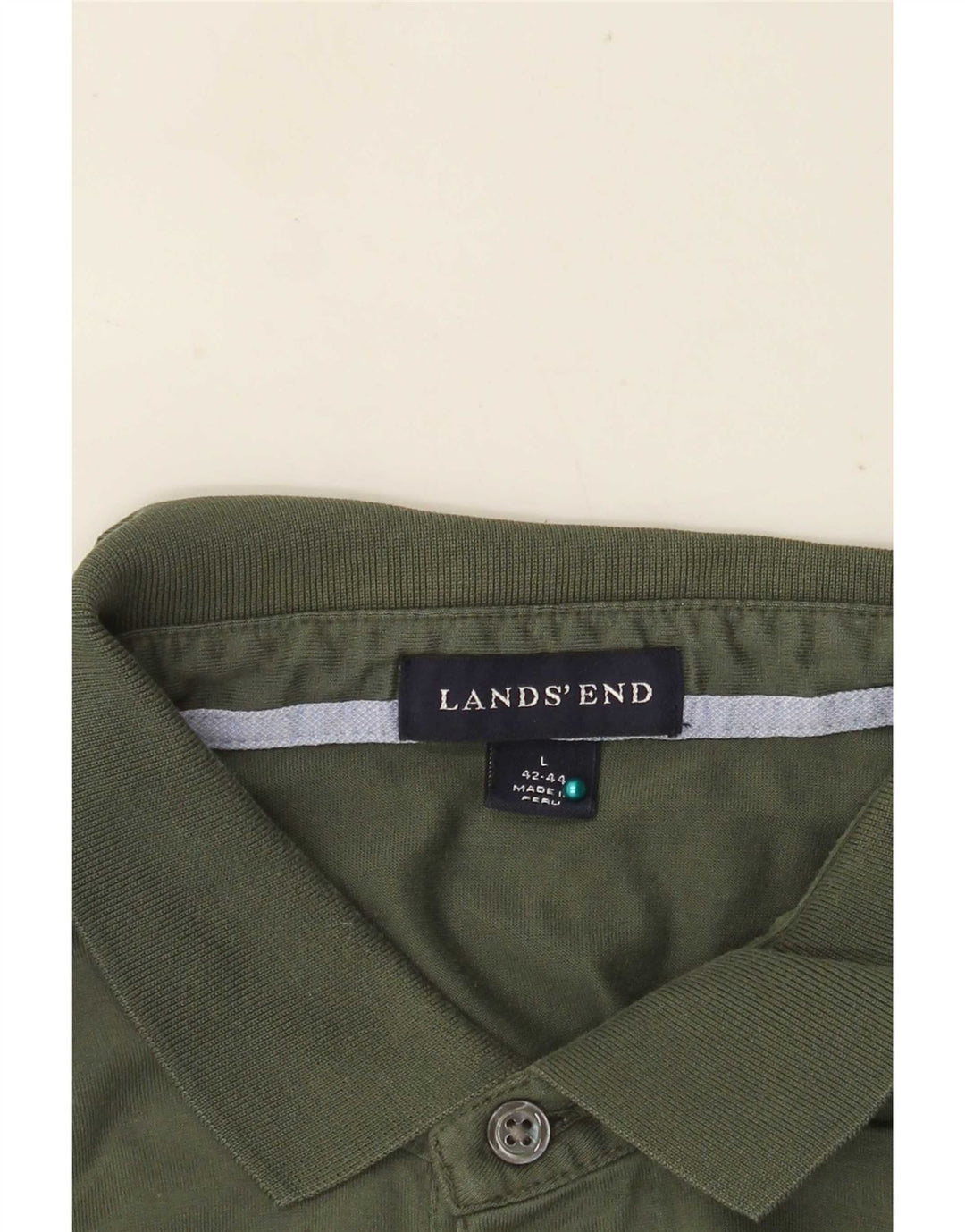 Lands End Camisa polo masculina de manga comprida grande algodão verde