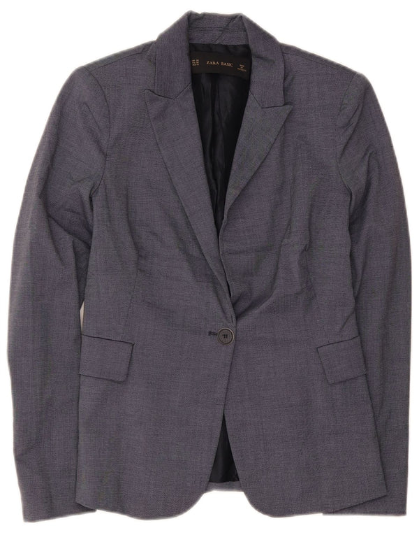 Jaqueta blazer feminina Zara com 1 botão Reino Unido 6 XS azul marinho acetato