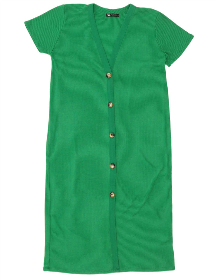 Vestido bainha feminino Zara Reino Unido 16 grande poliéster verde