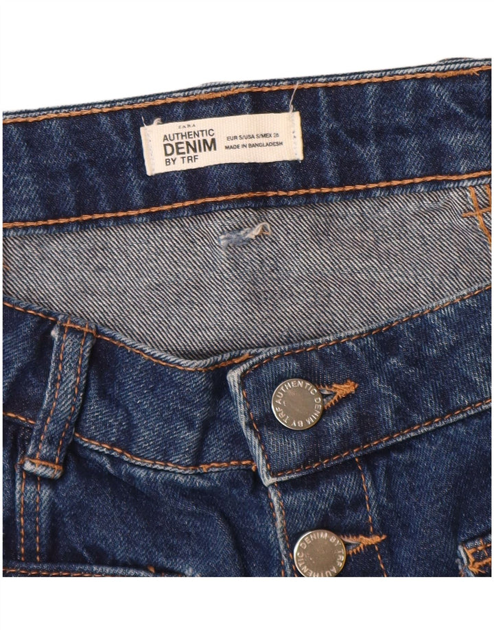 Mini saia jeans feminina Zara pequena W26 algodão azul