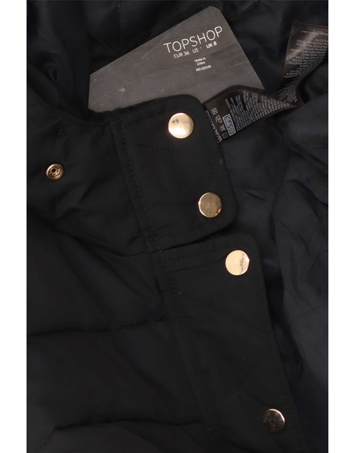 Topshop Jaqueta feminina acolchoada com capuz Reino Unido 8 pequeno poliéster preto