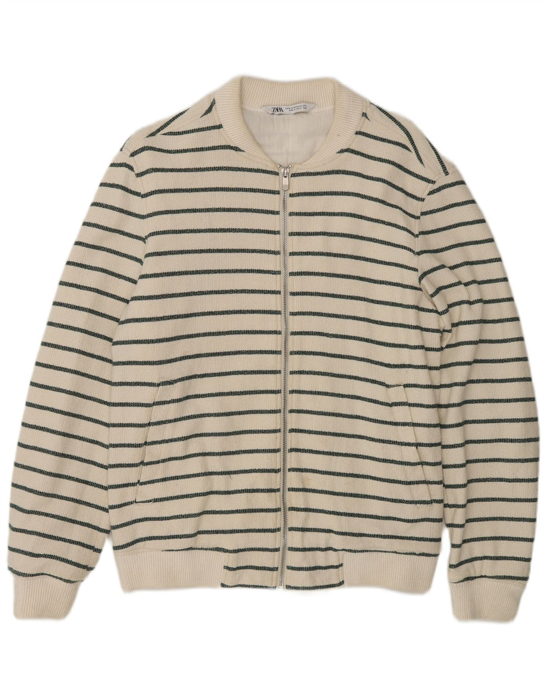 Suéter cardigã masculino Zara de algodão listrado branco médio