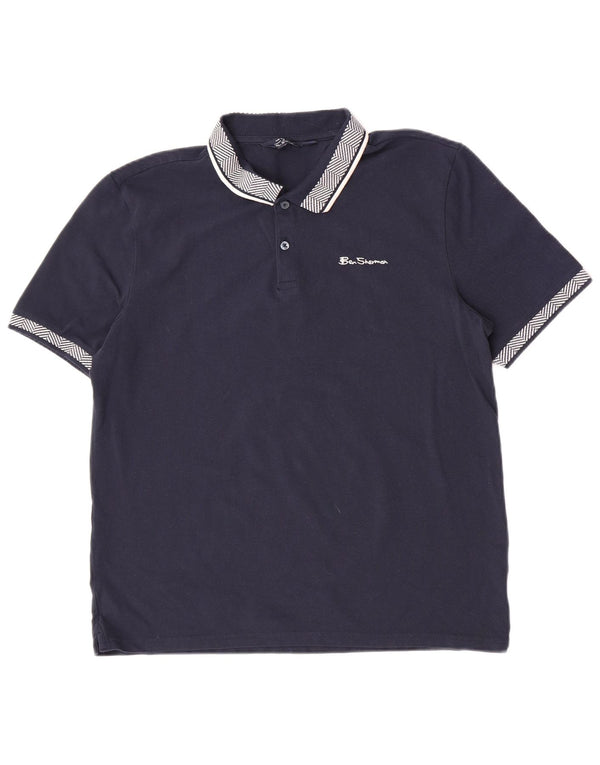 Camisa polo masculina Ben Sherman grande algodão listrado azul marinho