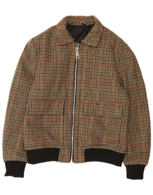 Jaqueta bomber masculina X-FEEL UK 40 grande poliéster marrom houndstooth