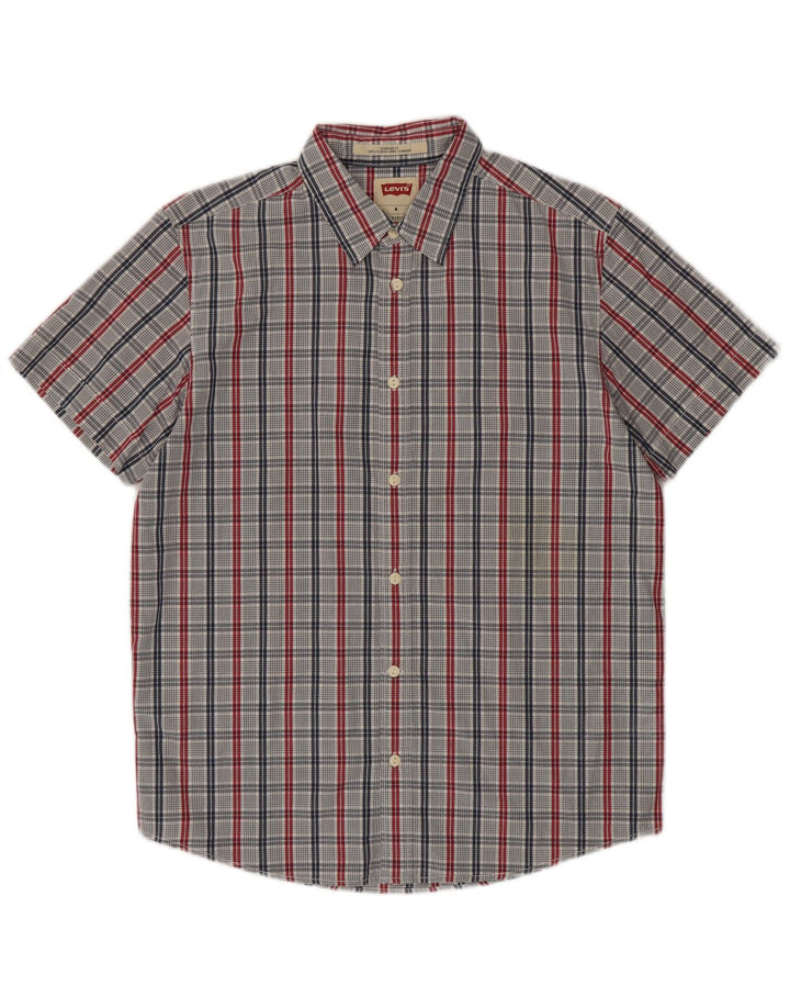 Camisa masculina de manga curta padrão Levi's de algodão xadrez azul médio