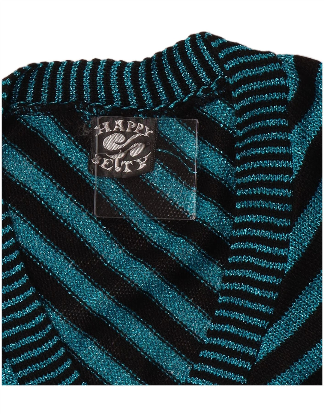 Suéter cardigã feminino vintage com decote em V Reino Unido 6 XS listrado turquesa