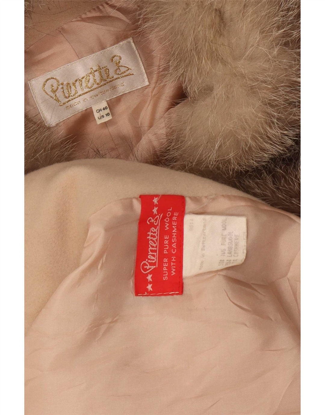 Casaco feminino Pierrette B com peito duplo US 10 grande lã bege