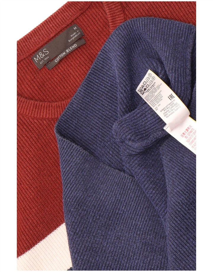 Suéter masculino Marks & Spencer com gola redonda, bloco colorido azul marinho médio