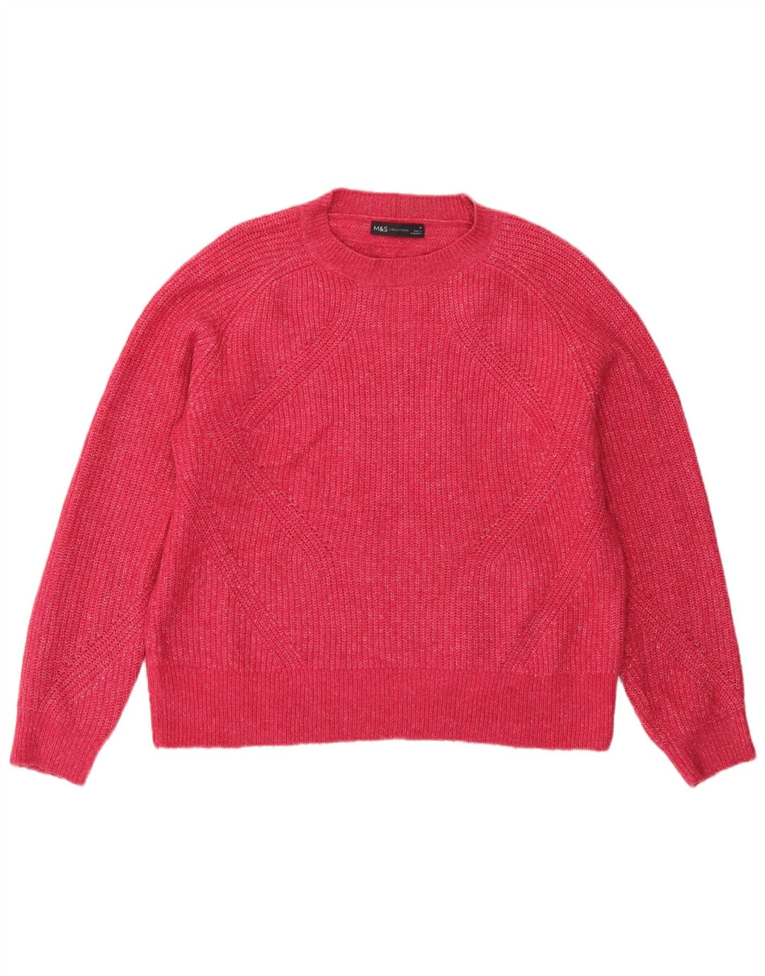 Suéter feminino Marks & Spencer com gola redonda Reino Unido 14 médio rosa manchado
