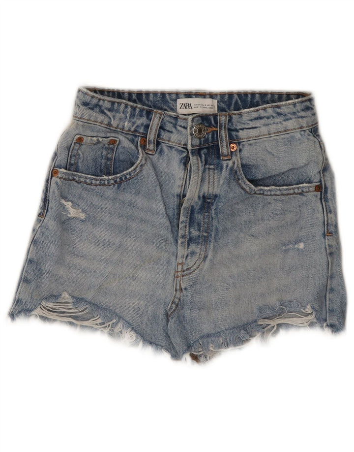 ZARA Shorts jeans feminino desgastado EUA 0 XS W22 azul