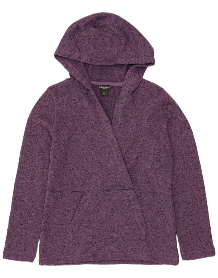 EDDIE BAUER moletom com capuz feminino UK 14 poliéster manchado roxo médio