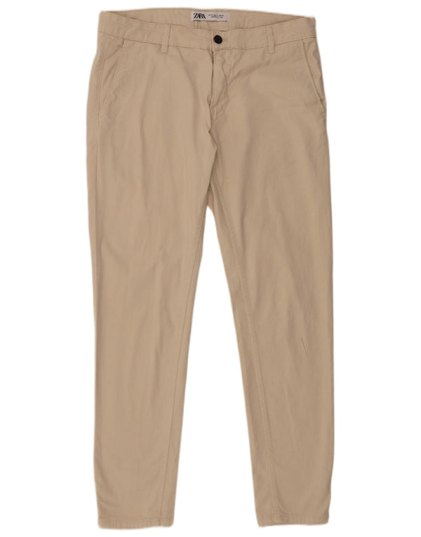 Zara Mens Skinny Chino Calças EU 44 Grande W34 L30 Algodão Bege