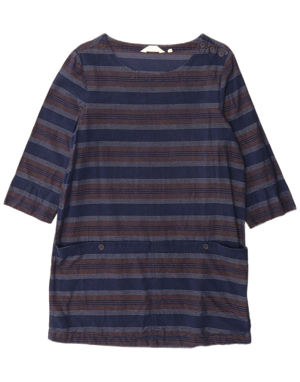 Vestido túnica feminino Seasalt manga 3/4 Reino Unido 12 algodão listrado azul marinho médio