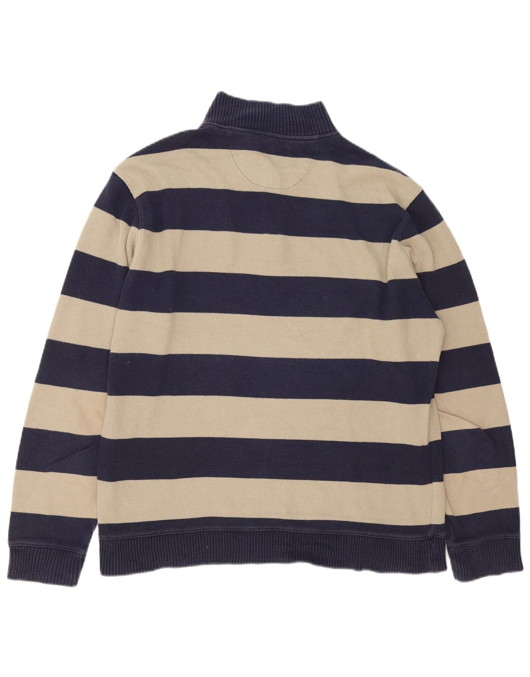 Suéter masculino Marks & Spencer com zíper e gola alta de algodão listrado azul marinho