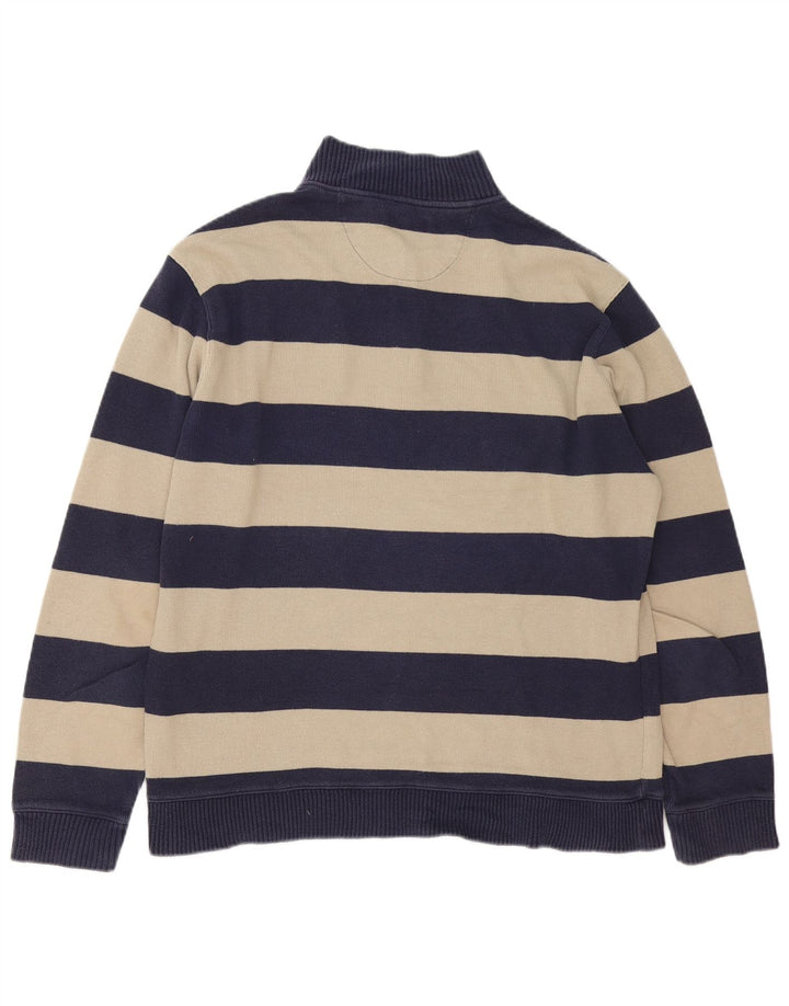 Suéter masculino Marks & Spencer com zíper e gola alta de algodão listrado azul marinho
