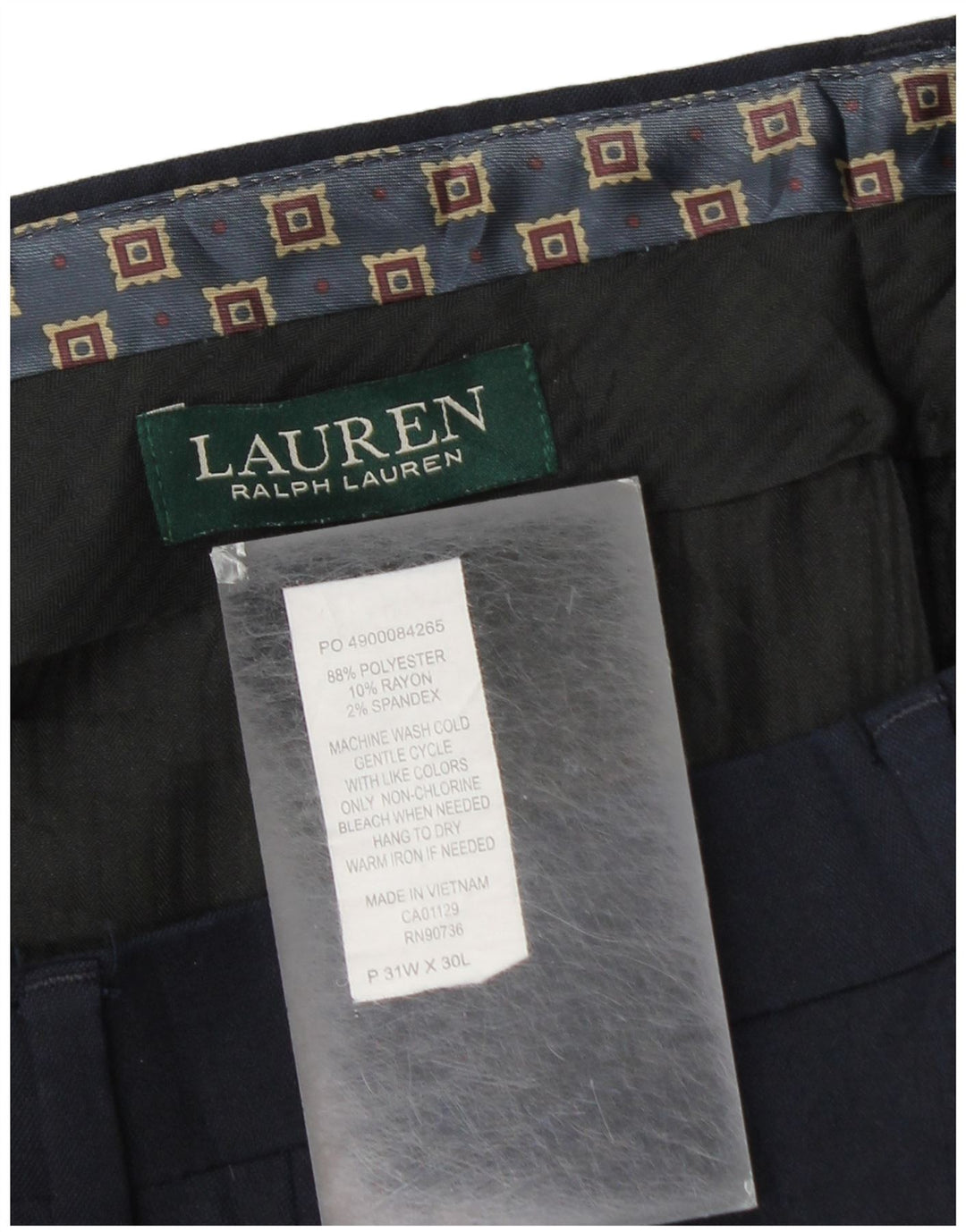 Calça de terno slim masculina RALPH LAUREN W31 L30 poliéster azul marinho