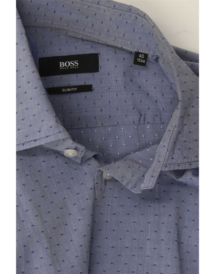 Hugo Boss Mens Slim Fit Camisa Tamanho 15 3/4 40 Médio Azul Manchado