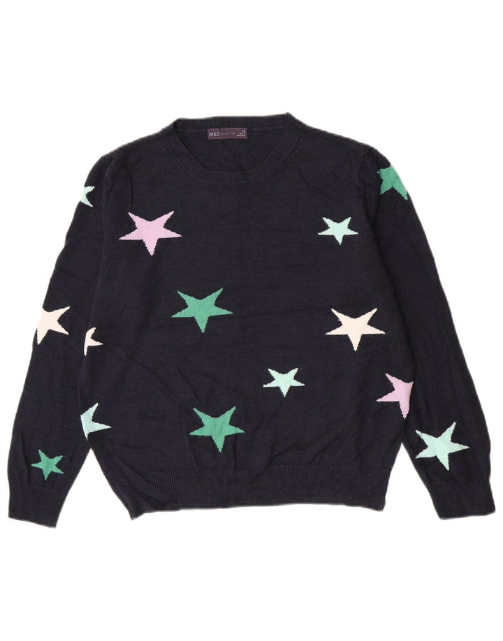 Suéter feminino Marks & Spencer com gola redonda Reino Unido 12 médio azul marinho