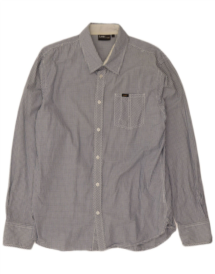 Camisa masculina Lee grande algodão xadrez azul