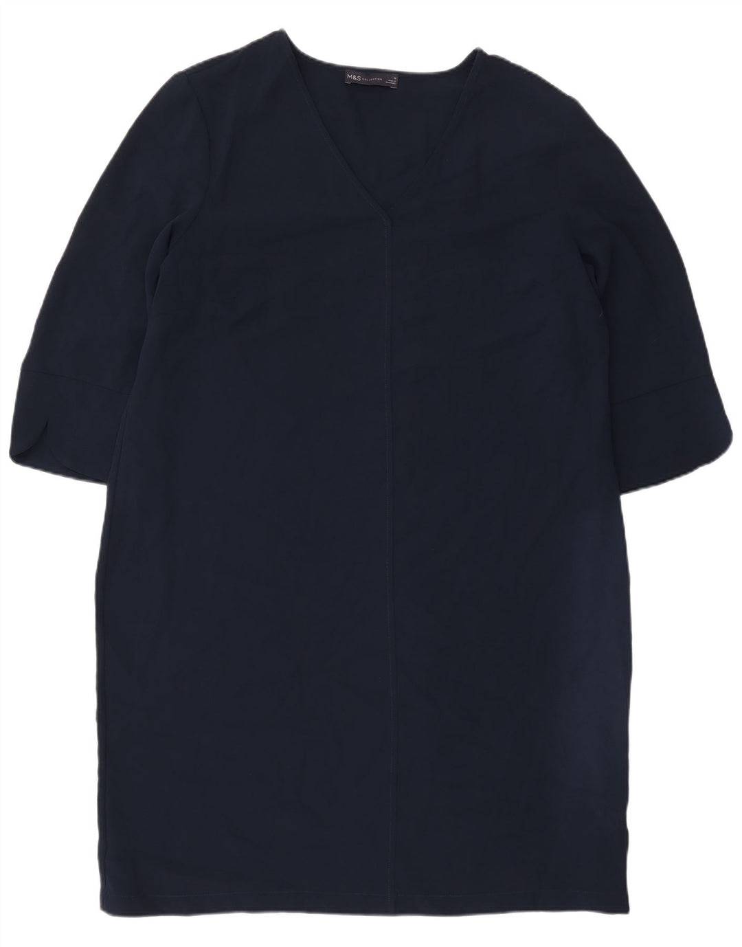 Vestido feminino Marks & Spencer manga 3/4, Reino Unido 16, grande, azul marinho