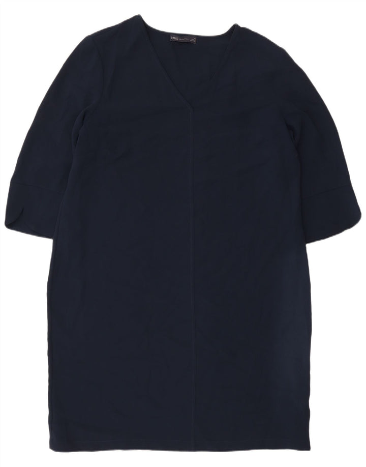 Vestido feminino Marks & Spencer manga 3/4, Reino Unido 16, grande, azul marinho