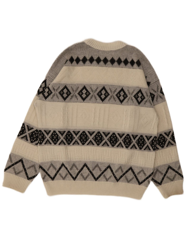 Suéter masculino vintage com gola canoa XL Off White Argyle/Diamante