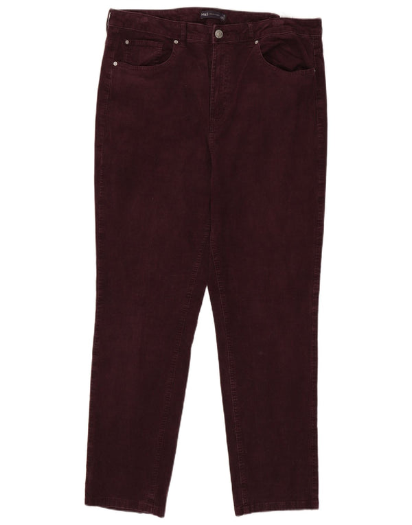 Calça feminina de veludo cotelê Marks & Spencer UK 18 XL W36 L29 Borgonha