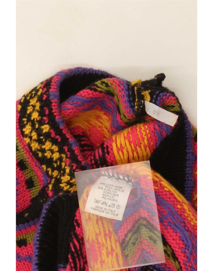 Suéter feminino vintage com gola tartaruga UK 10 pequeno multicolorido
