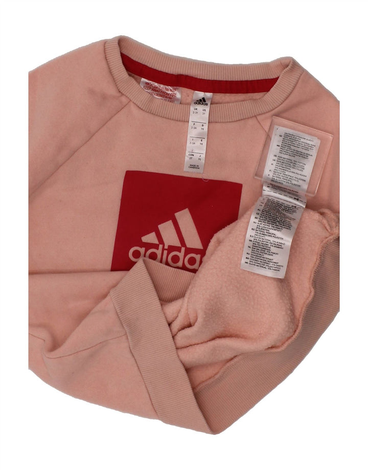 ADIDAS Girls Graphic Sweatshirt Jumper 2-3 Years Pink Cotton Vintage Adidas and Second-Hand Adidas from Messina Hembry 