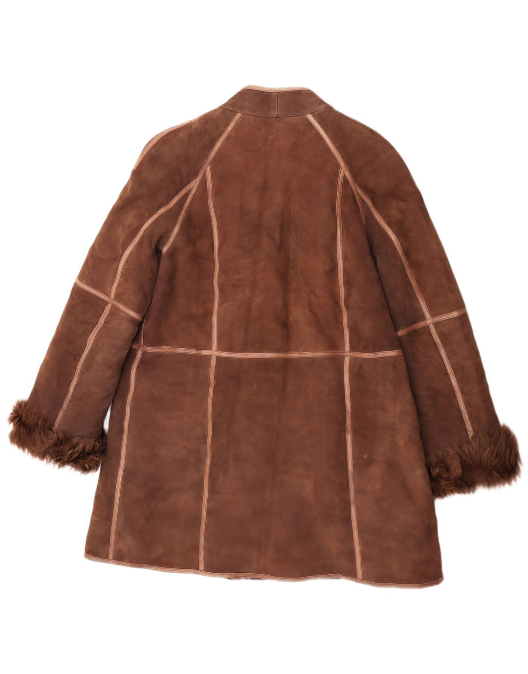 Casaco feminino vintage de shearling UK 14 marrom médio