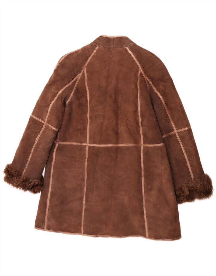 Casaco feminino vintage de shearling UK 14 marrom médio