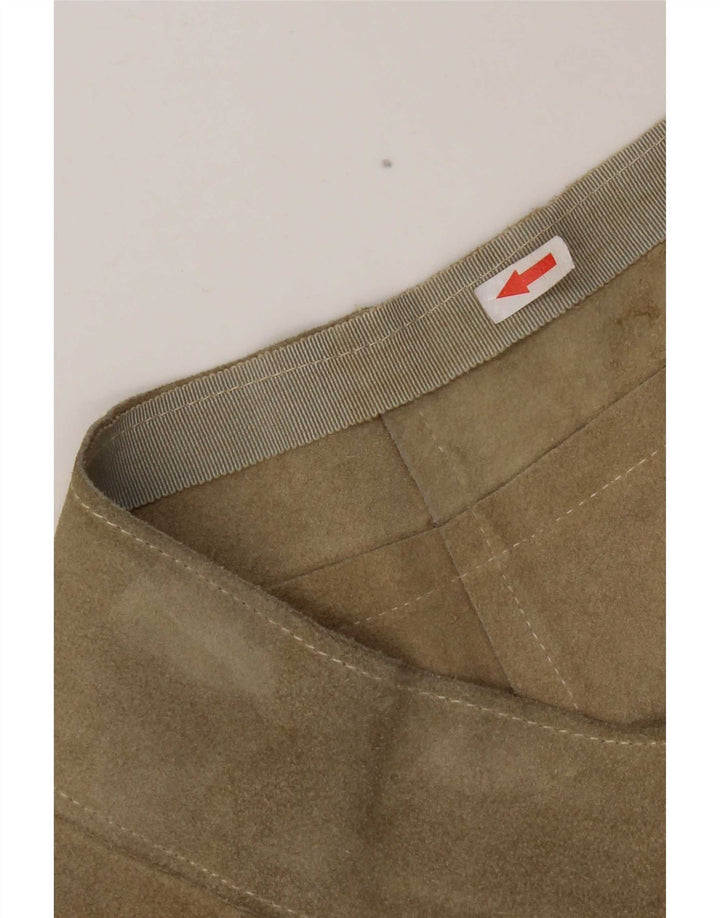Minissaia feminina vintage de camurça W28 couro cáqui médio