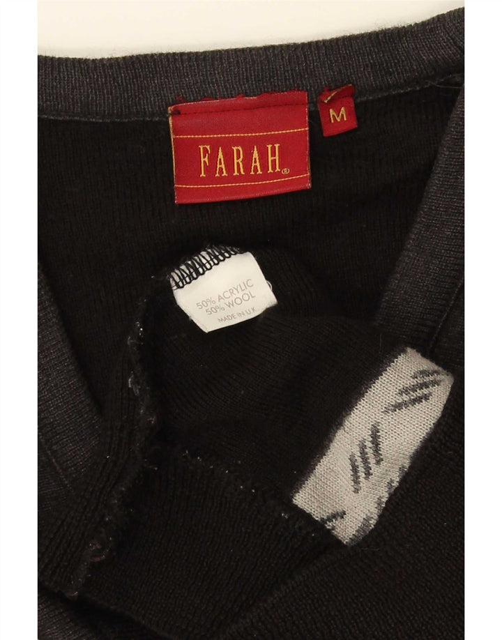 Suéter masculino Farah com decote em V, médio, preto, bloco colorido, acrílico