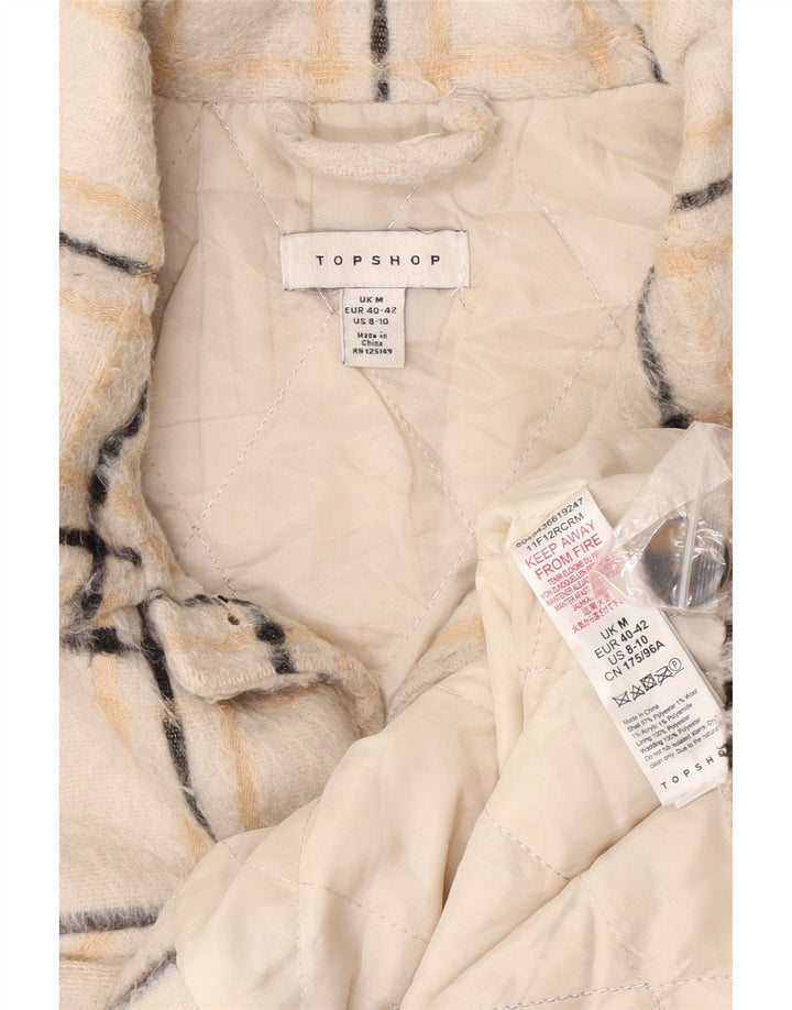Jaqueta bomber superdimensionada feminina Topshop Reino Unido 14 poliéster xadrez bege médio