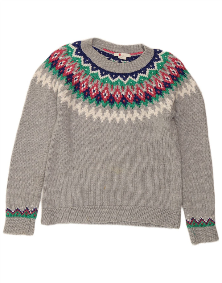 Suéter feminino Boden com gola redonda Reino Unido 10 pequeno cinza Fair Isle poliamida