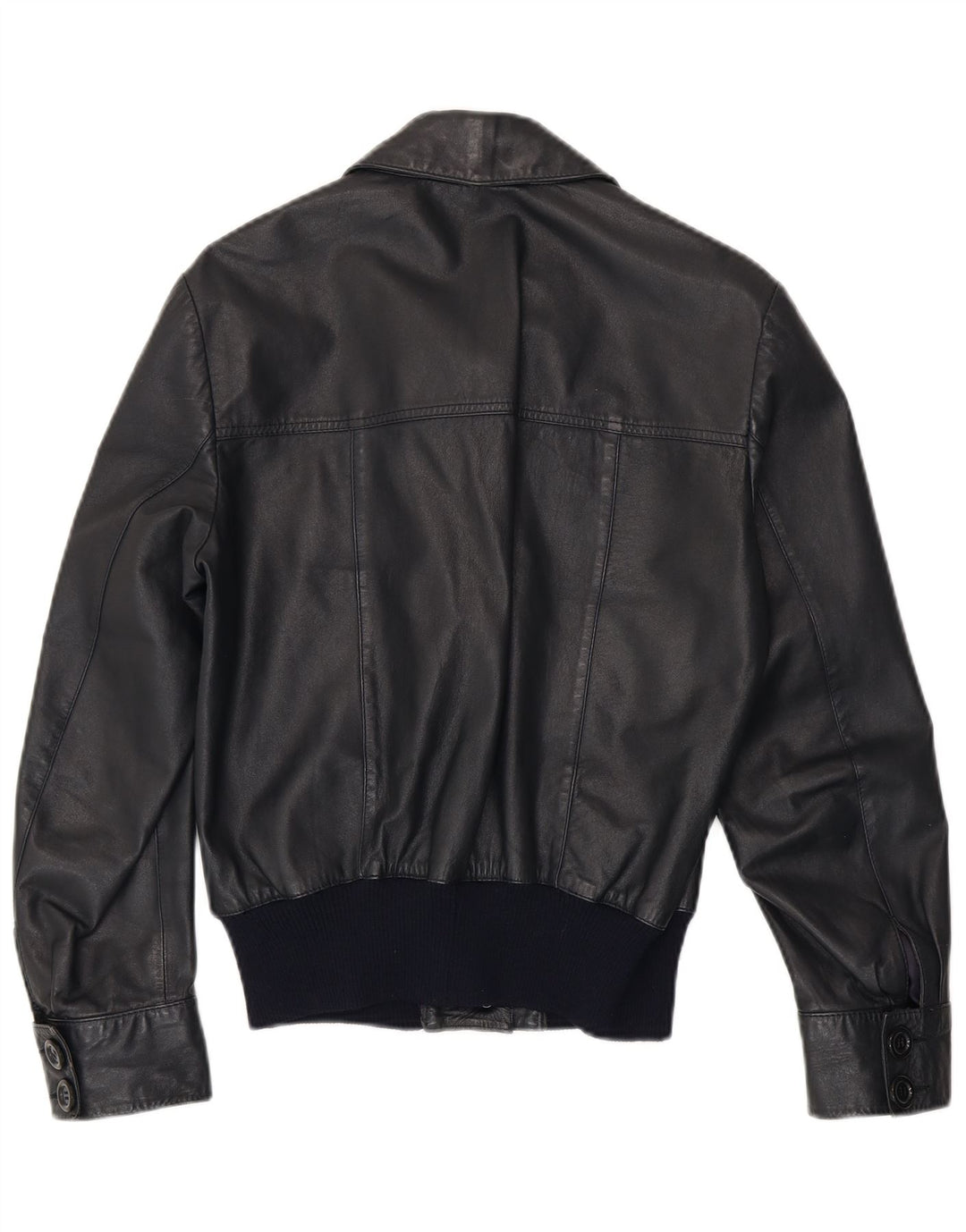 Jaqueta de couro bomber vintage feminina Reino Unido 14 couro azul marinho médio