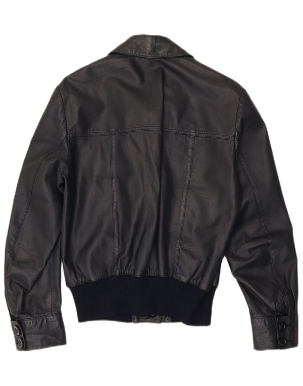 Vintage Womens Bomber Leather Jacket UK 14 Medium Navy Blue Leather