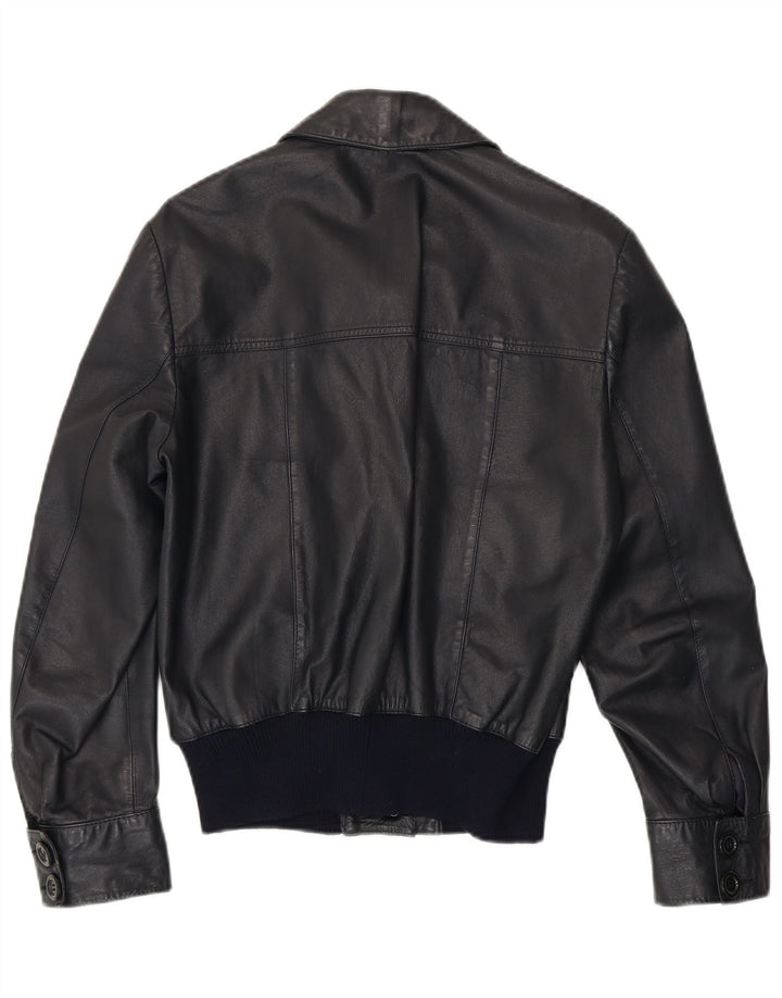 Jaqueta de couro bomber vintage feminina Reino Unido 14 couro azul marinho médio