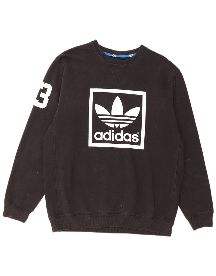 Adidas Mens Graphic Moletom Jumper Grande Algodão Preto